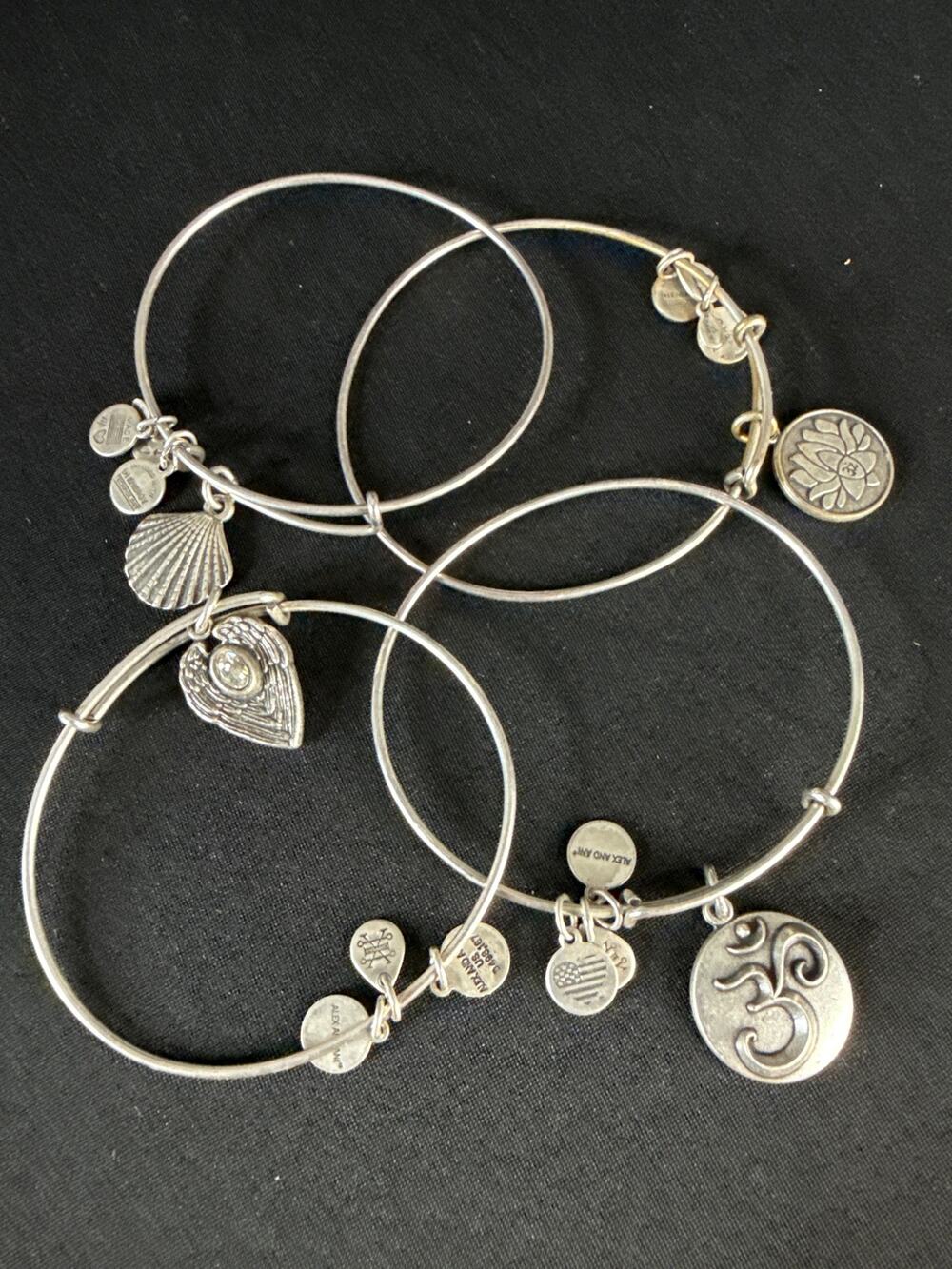 Vintage Alex and Ani Silvertone Charm Bangle Bracelet Bundle